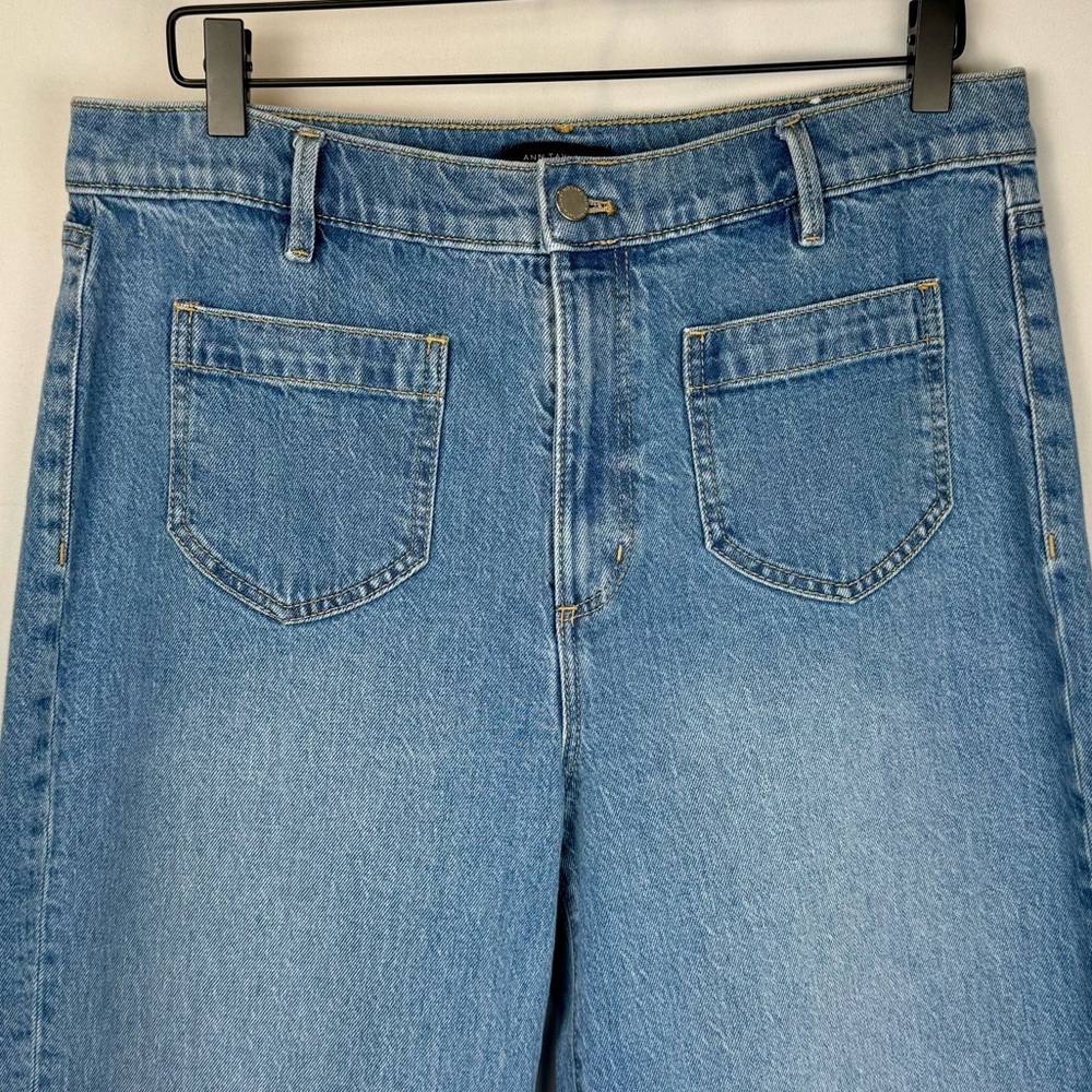 Ann Taylor Wide Leg Jeans Blue Sailor Pockets High Waisted Stretch Size 12 - Picture 3 of 7